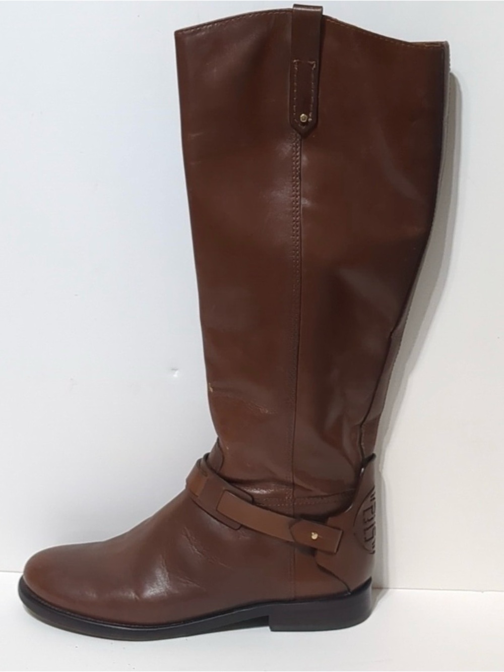 TORY BURCH COLTON ALMOND LEATHER RIDING BOOT, Size 8.5 M
